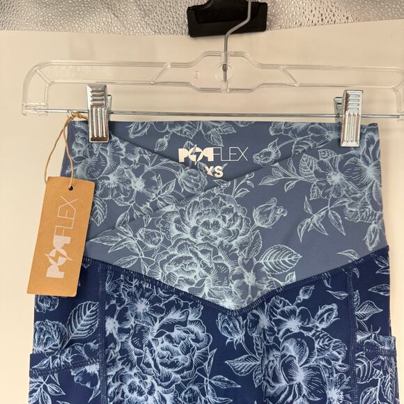 NWT PopFlex Crisscross Hourglass Leggings Women's Size XS Blue Floral High Rise - Picture 4 of 9